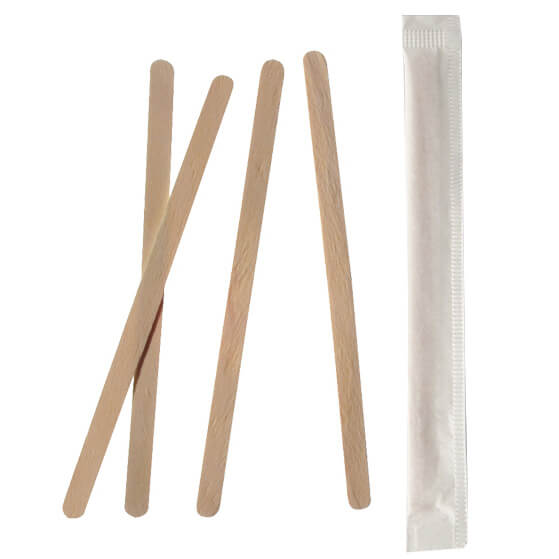 Wooden coffee stirrer, 140mm - 1000 pcs. (individually wrapped)