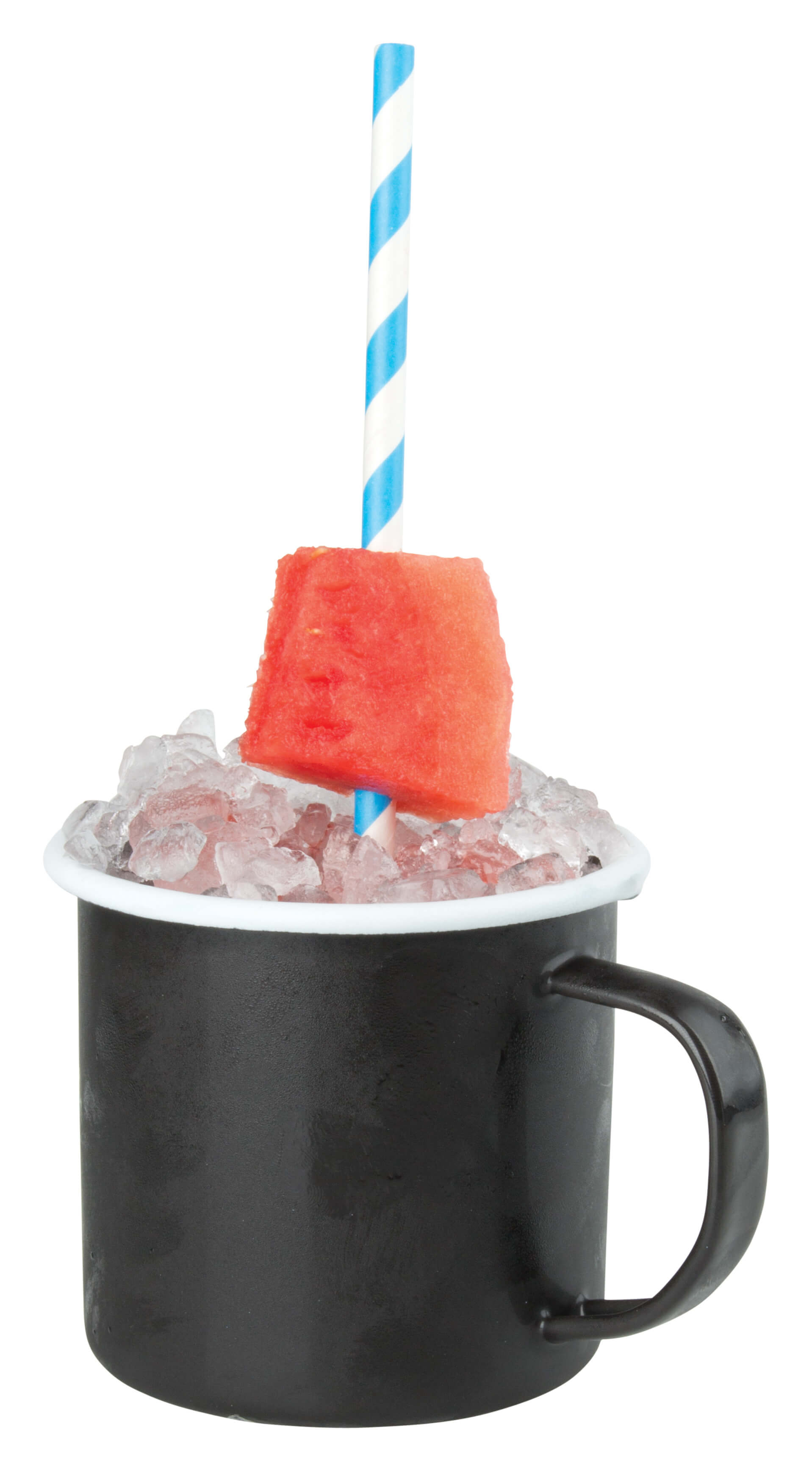 Enamel mug with handle, black with white rim - 360ml