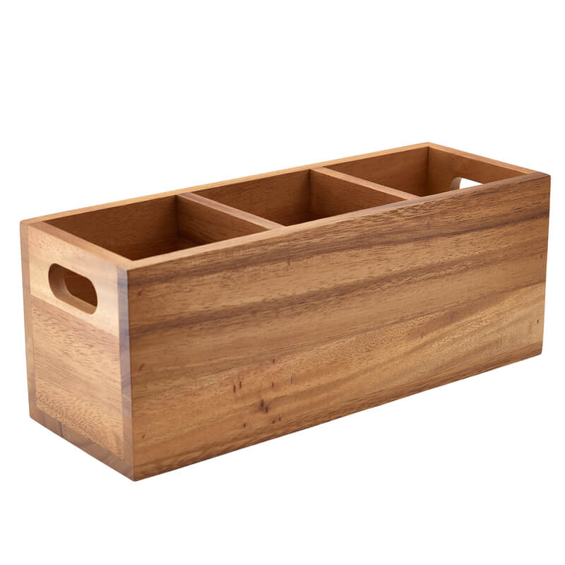 Cutlery holder with 3 compartments, acacia wood - 30x11x11,5cm