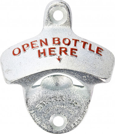 Stationary bottle opener with imprint